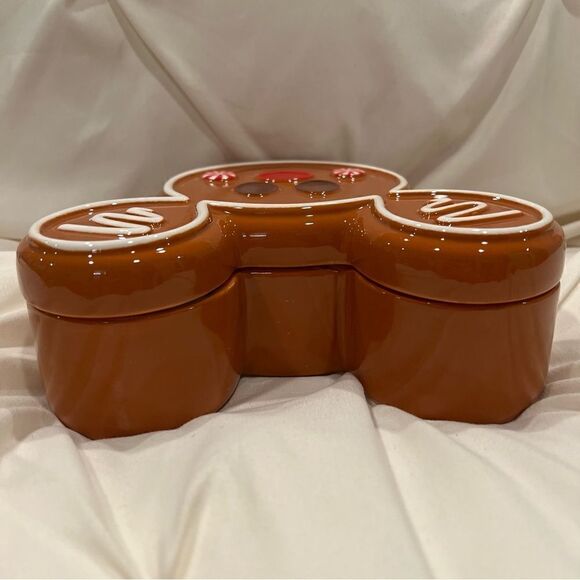 Disney Mickey Mouse Gingerbread Candy Dish Holiday Treats Lidded Storage NWT 🍬 - Picture 5 of 10